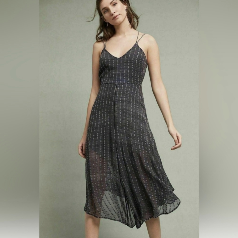Anthropologie grey sheer flowy jumpsuit